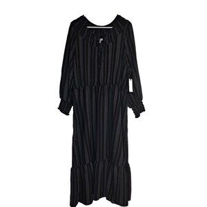 New 2X Black Gray Maxi Peasant Tiered Dress Slimming Modest Terra & Sky